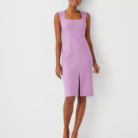 Ann Taylor Scoop Square Neck Fitted Dress, Size 2 - Violet (Purple Begonia) - Picture 1 of 4